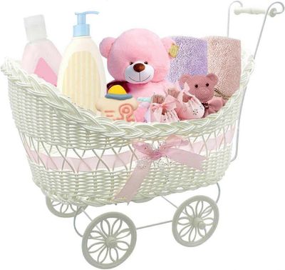 Vauvan lastenvaunujen haitta pajulelukori kahvoilla ja pyörillä Suuri lahja poikien ja tyttöjen vauvakutsuille tai vastasyntyneen vauvan lahjoille ...