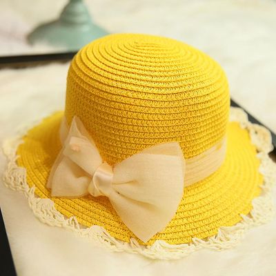Forår Sommer Børn Baby Kid Bowknot Halm Fisker Solcreme Hat Udendørs Strand Baby Hat Sol visir Touca Infantil Muts T