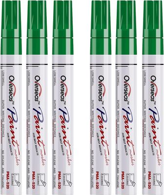 Linkrunning Green Paint Markers Penne - Enkelt farve 6 Pack permanent oliebaseret pensel, medium spids, hurtigtør og vandtæt markør til sten, træ, ...