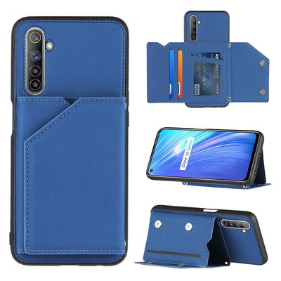 Gangxun Sag For Realme 6 Vintage Cuir Cover Læder sag Kofanger - Bleu