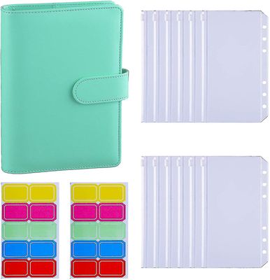 12pcs A6 Binder Lommer Loose Leaf Tasker 6 Ring Binder Cash Budget Konvolutter System, A6 Pu grøn
