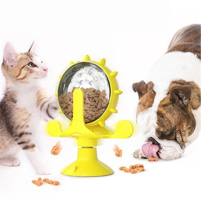 360 Roterende vindmølle Kæledyr Kat Hund Legetøj Mad Behandler Snack Dispenser Feeder gul