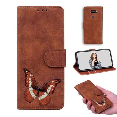 Etui til Lg K40s Butterfly Cover Premium Læder Magnetisk- Pink Brown