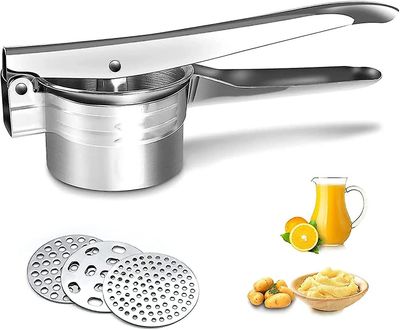 Tianzun Potet Ricer, manuell knuser for poteter, frukt, grønnsaker, rustfritt stål Masher med 3 utskiftbare plate