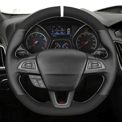 Svart ekte skinn semsket skinn bil rattdeksel bil tilbehør for Ford Focus (RS | ST | ST-Line) 2015-2018 Kuga Ecosport
