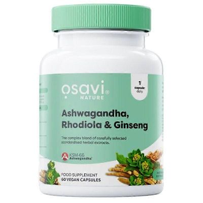 Osavi Ashwagandha + Rhodiola &; Ginseng kapselit 60
