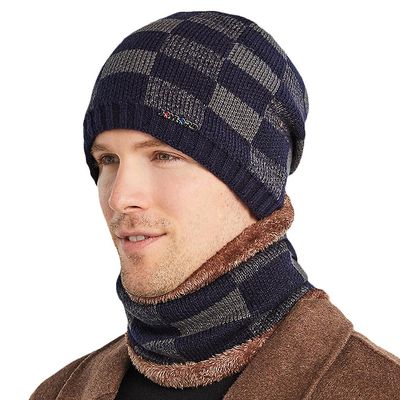 Besser Mænd Fleece Strikket Varm Hue Hals Hals Hals Sne Ski Skull Uld Caps Flåde