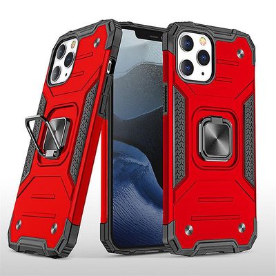 Stødsikker rustning sag til iPhone x / xs med støttefod all inclusive dække rød rpc1296
