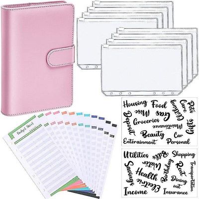A6 Binder Budget Planner Notebook Dækker Mappe Størrelse 6 hul lommer Plast Lynlås Penge Saving Envelope Pink