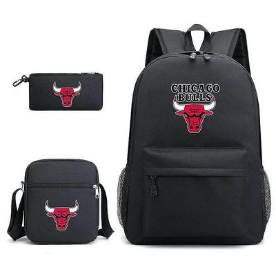 3pcs / sett Basketball Star School Bag Teamet av Chicago Bulls Satchel Ryggsekk Med Blyant Bag Messenger Bag