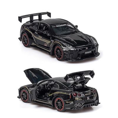 Yxuo Nissan GTR bilmodell med lett og åpningsbar dørsimulering kjøretøymodell flerfarget valgfritt Svart
