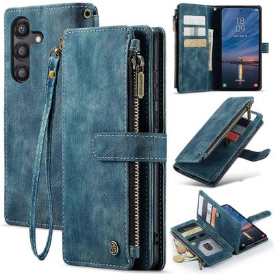 CASEME C30 -sarja Samsung Galaxy A55 5G -kotelolle vetoketjullinen nahkainen puhelimen kuori, jossa 10 korttipaikkaa Monivärinen Blue
