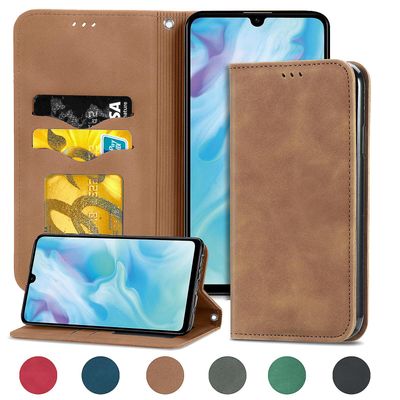 Gangxun Sag For Huawei P30 Lite Magnetisk Lukning Læder Tegnebog Cover Housse Etui Shockproof - Marron