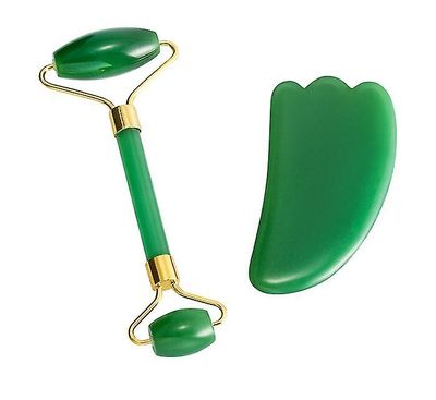 Autentisk Jade Roller og Gua Sha -ansigt massager, Ansigtsrulle til hud, øjne, hals, grøn høj kvalitet