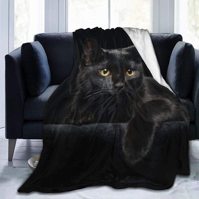 Søt svart katt med gule øyne Mykt kasteteppe hele sesongen Microplush Varme tepper Lett tuftet fuzzy flanell Fleece kaster teppe til sengs 80x60in ...