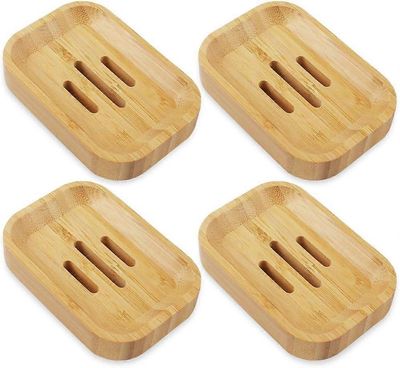 4kpl puinen saippua-astia, luonnollinen bambusaippuarasia saippuasäilytyslaatikko - kylpyhuone- ja keittiötarvikkeet