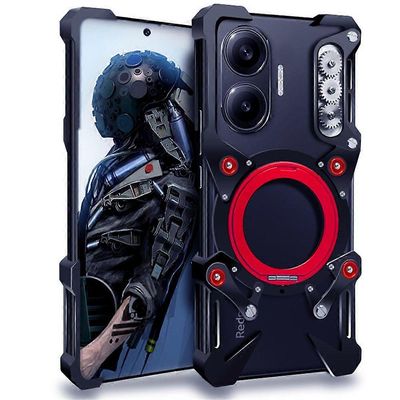 Xiaomi Poco F7 5G puskurikotelo pyörivä jalusta alumiiniseoksesta valmistettu magneettinen puhelimen kansi rannehihnalla Musta