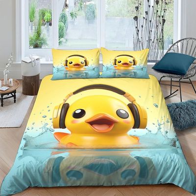 EKENOZ Cute Duck -pussilakana Monivärinen setti 3-osainen setti Ylellinen pehmeä pussilakanapeitto Vuodevaatteet Vuodevaatteet tyynyliinoilla Kaksi...