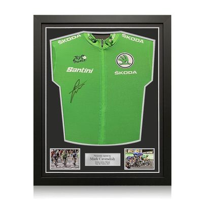 Exclusive Memorabilia Mark Cavendish allekirjoitti Tour De France Green Jerseyn. Vakiokehys