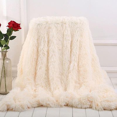 Jying Super blødt tæppe Lang Shaggy Vinter Varm Imiteret Pels Elegant hyggeligt hyggeligt med kast tæppe Fluffy Bed Sofa Blanket Sort 130x160cm