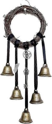 Mrinb Witch Bells Protection Oven ripustimet Pyöreä Pentagrammi Witch rottinki Seppele Kellot Käsintehdyt noitakellot Seppele rottinki Tuulikellot ...