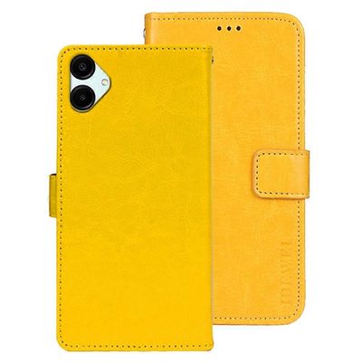 IDEWEI Samsung Galaxy A06 5G -jalustakotelolle Crazy Horse Texture nahkainen puhelimen kansi Monivärinen Yellow