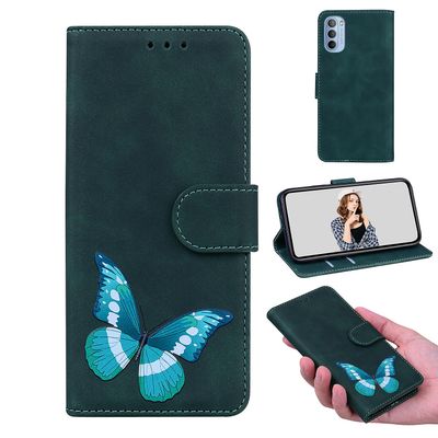 Etui til Motorola Moto G31 / G41 Butterfly Cover Premium Læder Magnetisk- Pink Grøn