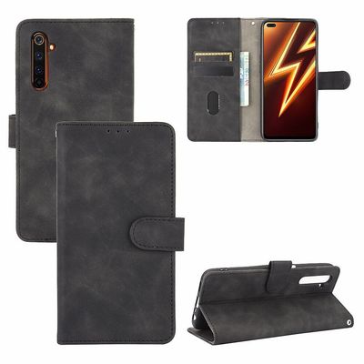 Etui til Realme 6 Pro Cover Premium Læder Med Kortholder Flip Folio Magnetisk Etui Etui Coque - Sort