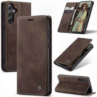 Nahkainen Puhelimen Kuori Korttipidikkeellä & Jalusta Samsung Galaxy A56 5G Kotelolle, CASEME 013 -sarja Kahvin värinen