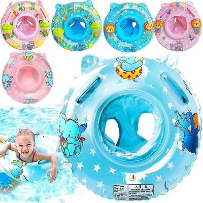 Baby svømning float ring i 3-36 måneder, baby hals float med flydesæde, svømmebassin bad tilbehør Blå Frog