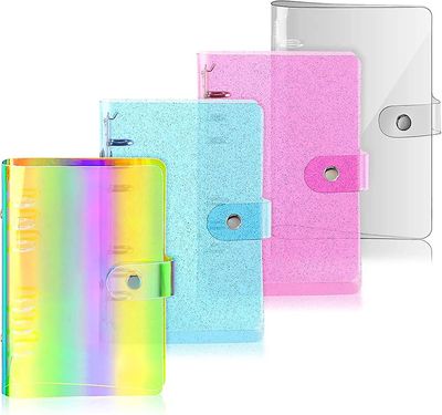 Binders 4 stykker Heilwiy A6 Pvc Binder Clear A6 Binder Glitter, Transparent Pvc Notebook Cover Gift