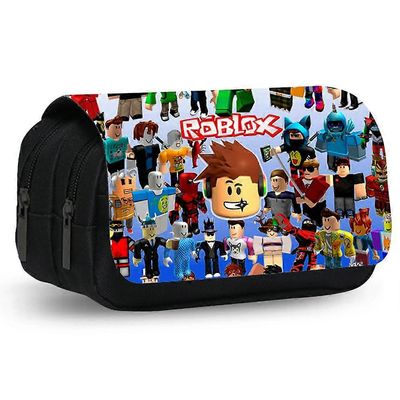Roblox-kynäkotelo, suuri kannettava musta anime-kynälaukku kaksinkertaisilla vetoketjuilla lapsille, ihanteellinen säilytysratkaisu pojille