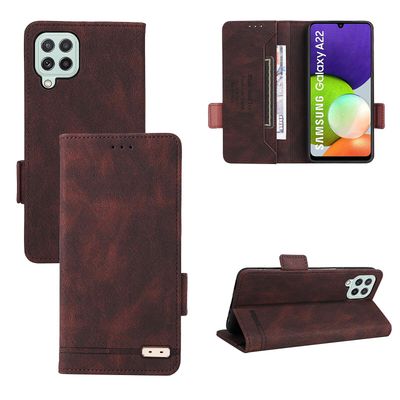 Gangxun Etui til Samsung Galaxy A22 4g læderetui Folio Flip med kreditkortspor Etui Coque Brown