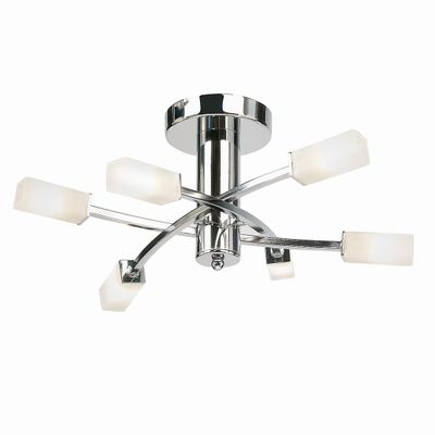 Endon Collection Lighting Havana 6 Light Semi Flush Multi Arm Loft Light Chrome, Syre ætset glas, G9