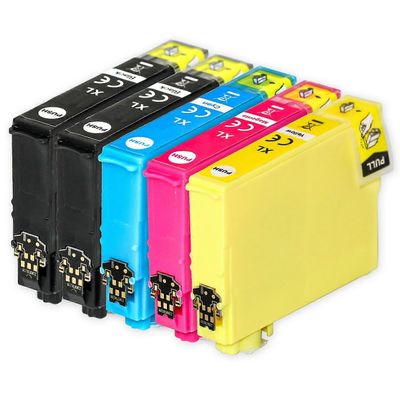 1 Sarja 4 + ylimääräisiä mustia mustekasetteja Korvaamaan Epson T1816 +1811 (18XL-sarja) Yhteensopiva / ei-OEM Go Inks (5 mustetta) Musta/Syaani/Ma...