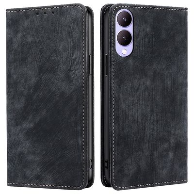 Vivo Y17s 4G nahkakotelo naarmuuntumaton RFID-estävä puhelinjalustan kansi magneettisella sulkimella Musta