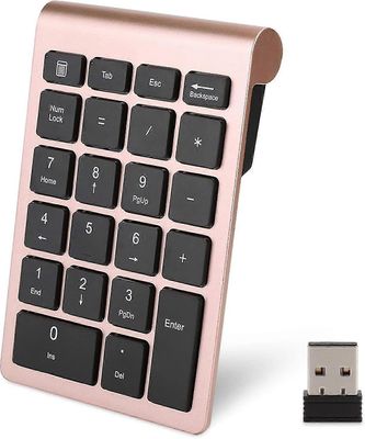 Kannettava langaton 2.4G-numerokenttä USB-vastaanottimella, 22-näppäin mininumeronäppäimistö kannettavalle tietokoneelle (ruusukulta)
