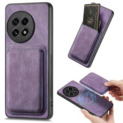 OnePlus 13 -kotelolle, joka on yhteensopiva MagSafe-nahkaisen takakuoren kanssa, jossa on irrotettava korttikotelo - violetti Monivärinen Purple