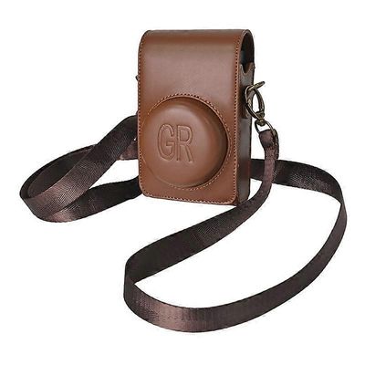 Kokovartalokamera PU-nahkalaukku hihnalla Ricoh GR / GRII / GRIII, Casio ZR1200 / ZR1500 / ZR2000 / ZR3500, ZR3600 / ZR3700 / ZR5500 kahvi
