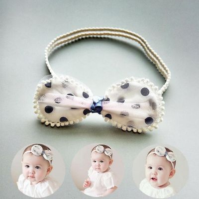 Baby Hår Tilbehør Børn Hovedbeklædning Sød Bow Polka Dot Bølge Blonder Gaze Baby Børn Hår band Acessorio Para Cabelo T