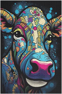 1000/500/300 Piece puslespill for voksne - Psykedelisk-mønster-Cow - Voksne og barn puslespill - 100% resirkulert Family Fun Puzzle, den beste 300 ...