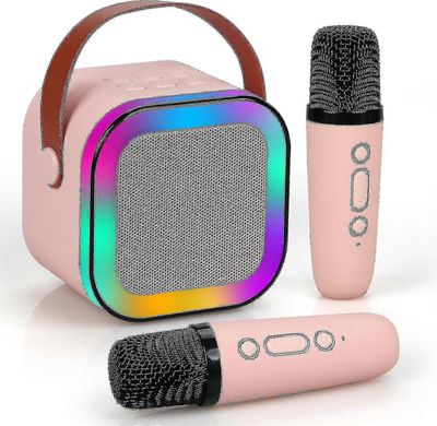Karaokekone lapsille aikuisille,mini kannettava sinihampainen karaokekaiutin, jossa on 2 langatonta mikrofonia ja dynaamiset valot,koti Ktv,ulkona,...