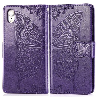 Gangxun Kompatibel med Iphone Xr Case Flip Cover Emboss Butterfly Soft Tpu Stødsikker Shell Slim - Deep Purple
