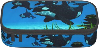 Kerota Miekkavalaat uivat pitkin penaali Pussi Kynäkotelo Yksinkertainen paperitavaralaukku Korkeakoulun toimiston järjestäjä27183 VÄRI One Size