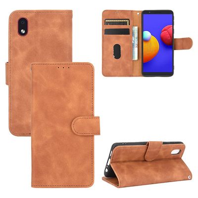 Etui til Samsung Galaxy A01 Core Cover Premium læder med kortholder Flip Folio magnetisk etui Etui Coque - sort Brown