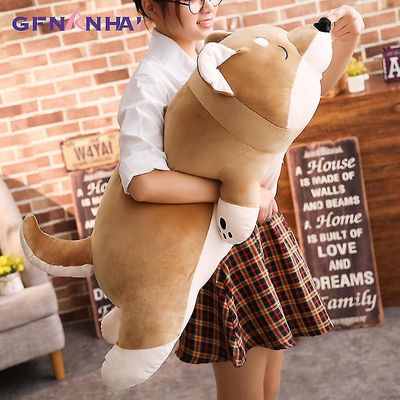 1pc 80/100cm gigantisk størrelse liggende Shiba Inu hund plysj pute fylt kosedyr nydelig dyr hund dukker sovepute gaveleker 55cm