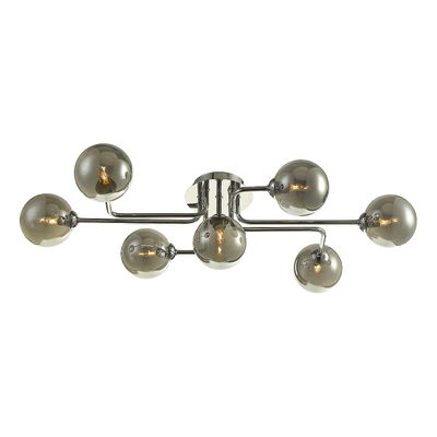 Dar Lighting Reyna Semi Flush Loft Lys Poleret Krom Med Røget Glas, 7x G9