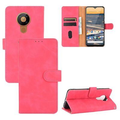 Etui til Nokia 5.3 Cover Premium Læder med kortholder Flip Folio Magnetisk Etui Coque - Sort Pink