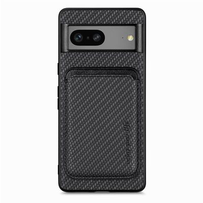 For Google Pixel 7a 5g karbonfiber tekstur fallsikker sak avtakbar magnetkortholder PC + Tpu + Pu skinn beskyttende deksel Svart