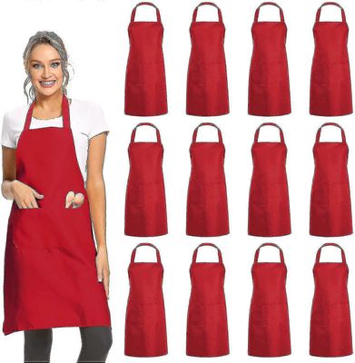 12 pakkausta tavallinen bib-esiliinat 2 taskulla - Musta Unisex Kaupallinen esiliina irtotavarana Punainen